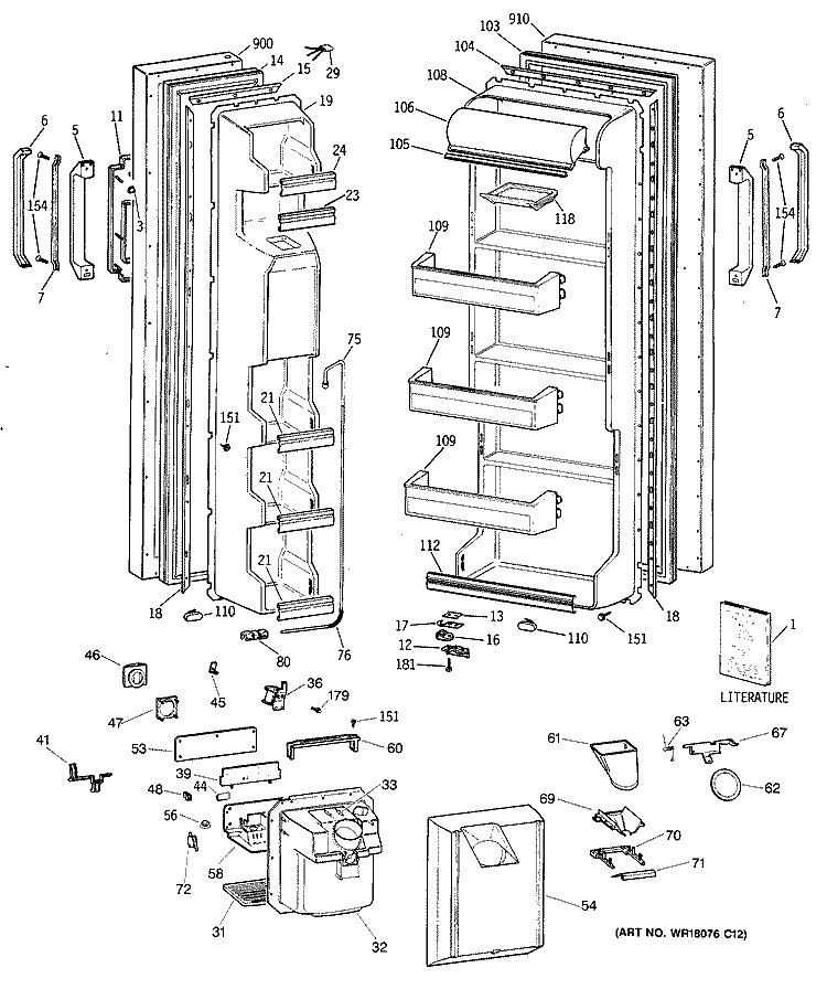 Section Diagram and Parts List for CSX20KWXAWH  Hotpoint Refrigerator
