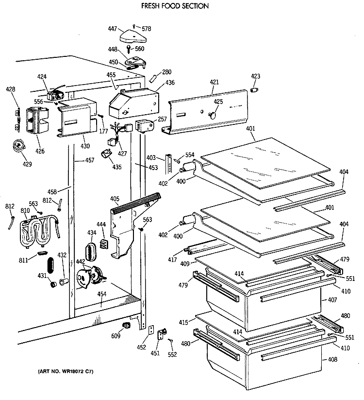 FRESH FOOD SECTION Diagram and Parts List for CSX20KWXAWH  Hotpoint Refrigerator
