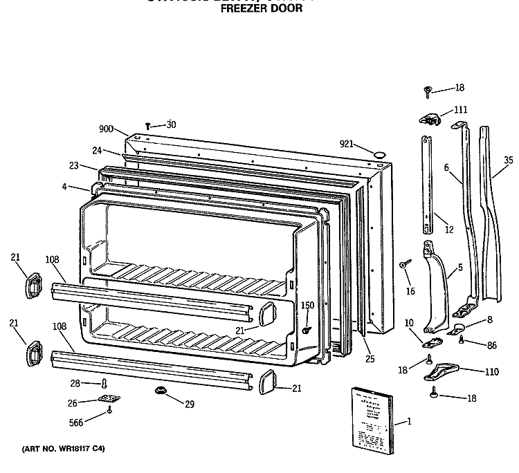 FREEZER DOOR Diagram and Parts List for CTX18CASGRWH  Hotpoint Refrigerator