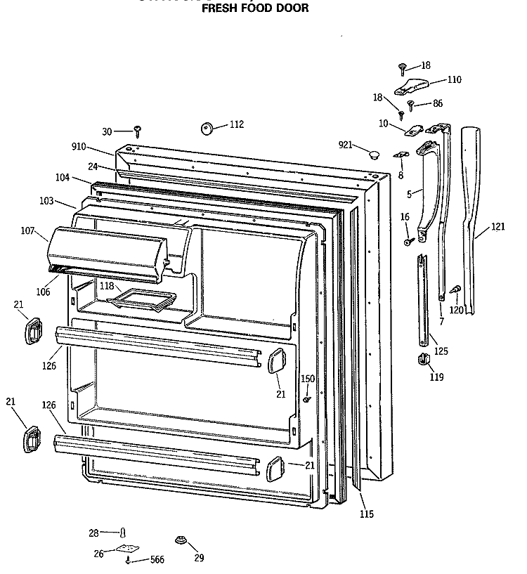 FRESH FOOD DOOR Diagram and Parts List for CTX18CASGRWH  Hotpoint Refrigerator