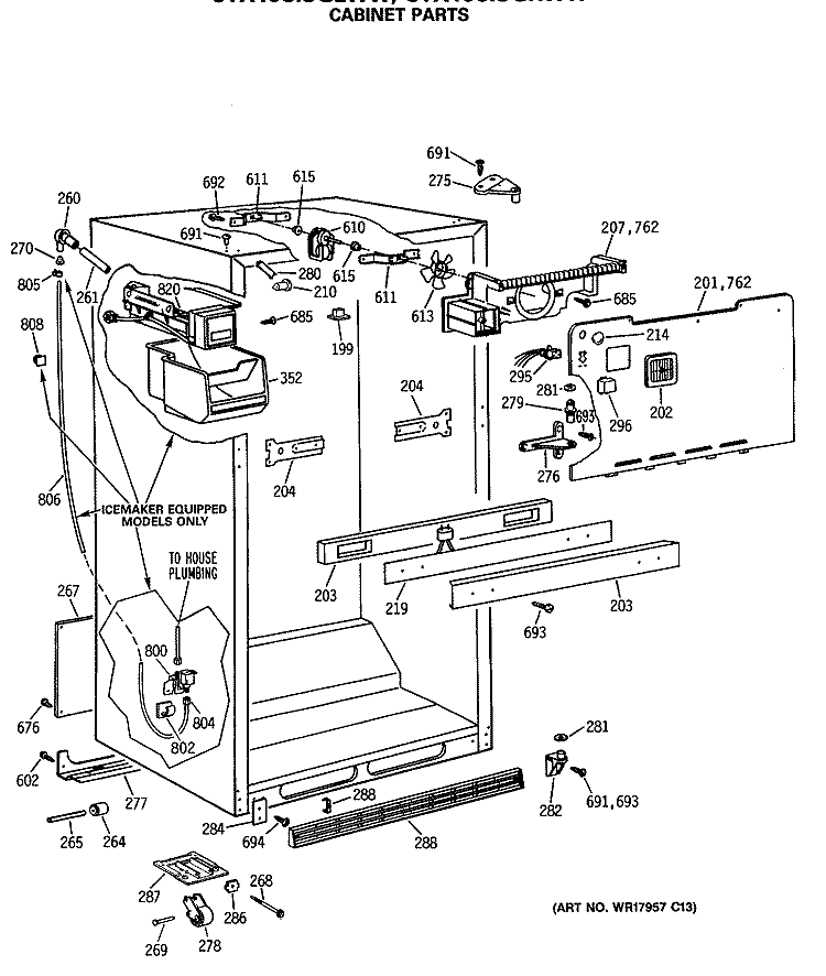 CABINET PARTS Diagram and Parts List for CTX18CASGRWH  Hotpoint Refrigerator