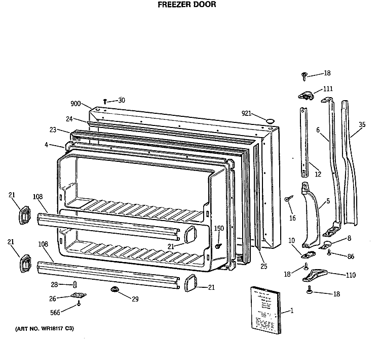 FREEZER DOOR Diagram and Parts List for CTX18GISGRAD  Hotpoint Refrigerator