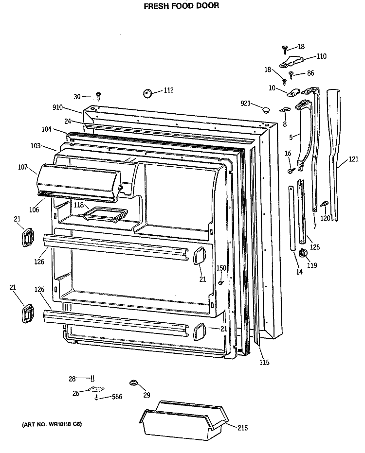 FRESH FOOD DOOR Diagram and Parts List for CTX18GISGRAD  Hotpoint Refrigerator