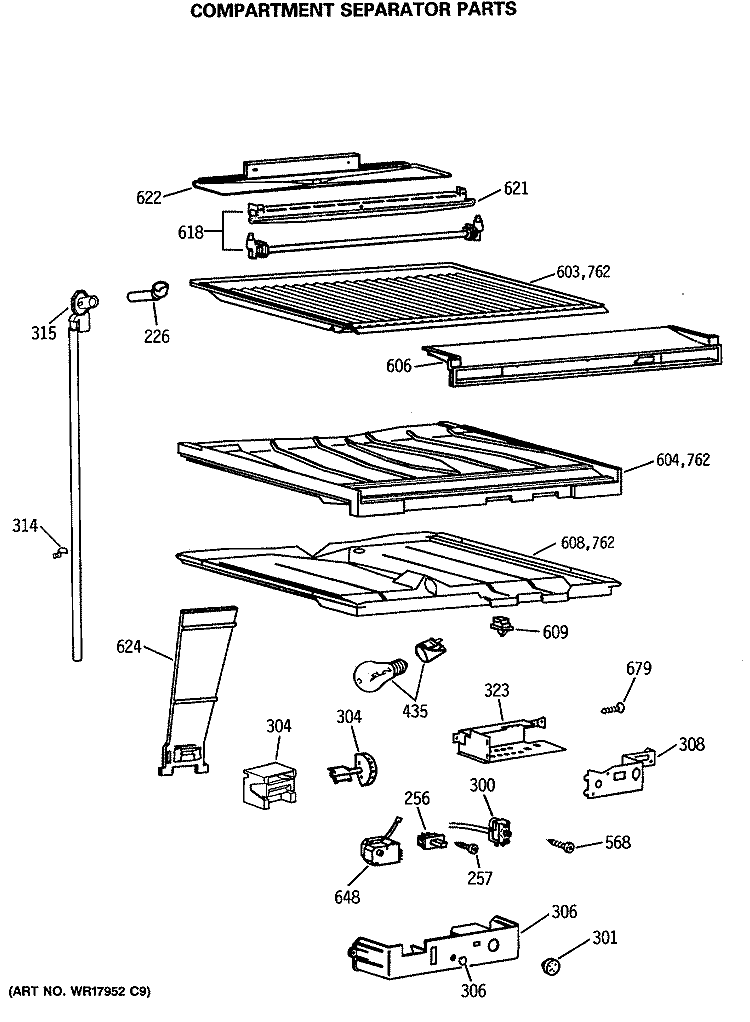 COMPARTMENT SEPARATOR PARTS Diagram and Parts List for CTX18GISGRAD  Hotpoint Refrigerator