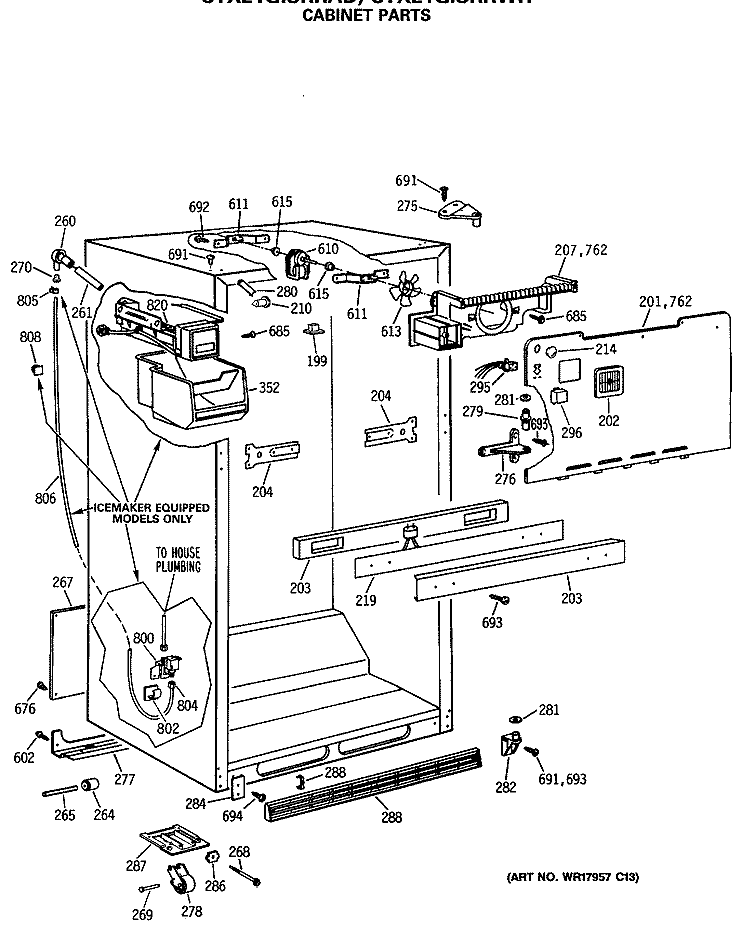 CABINET PARTS Diagram and Parts List for CTX21GASRRWH  Hotpoint Refrigerator