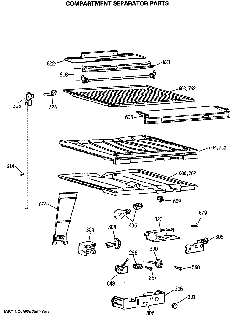 COMPARTMENT SEPARATOR PARTS Diagram and Parts List for CTX21GASRRWH  Hotpoint Refrigerator