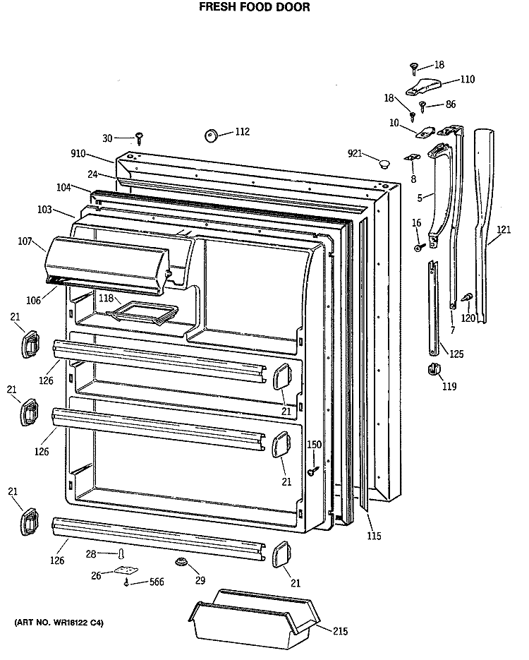 FRESH FOOD DOOR Diagram and Parts List for CTX24GISHRAD  Hotpoint Refrigerator
