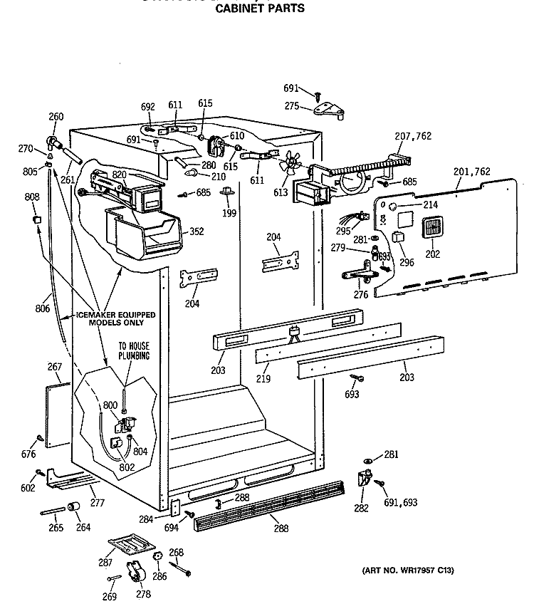 CABINET PARTS Diagram and Parts List for CTX18CASQRAD  Hotpoint Refrigerator