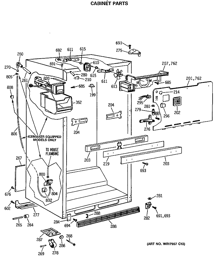 CABINET PARTS Diagram and Parts List for CTX18GASQRAD  Hotpoint Refrigerator