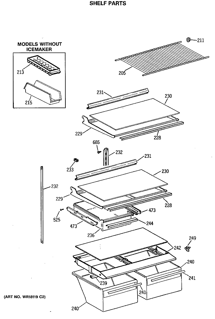 SHELF PARTS Diagram and Parts List for CTX18GASQRAD  Hotpoint Refrigerator