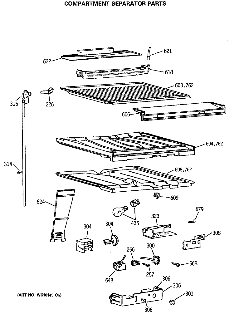 COMPARTMENT SEPARATOR PARTS Diagram and Parts List for CTX18GASQRAD  Hotpoint Refrigerator