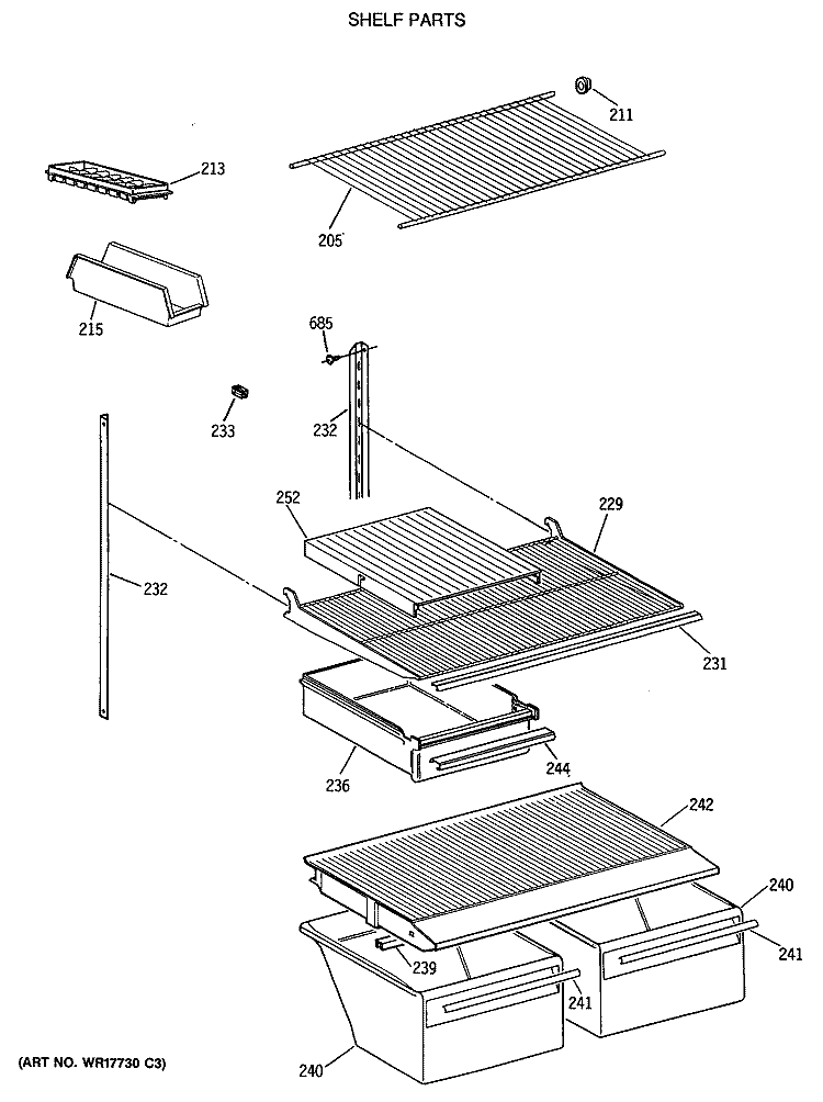 SHELF PARTS Diagram and Parts List for CTH18EATERAD  Hotpoint Refrigerator
