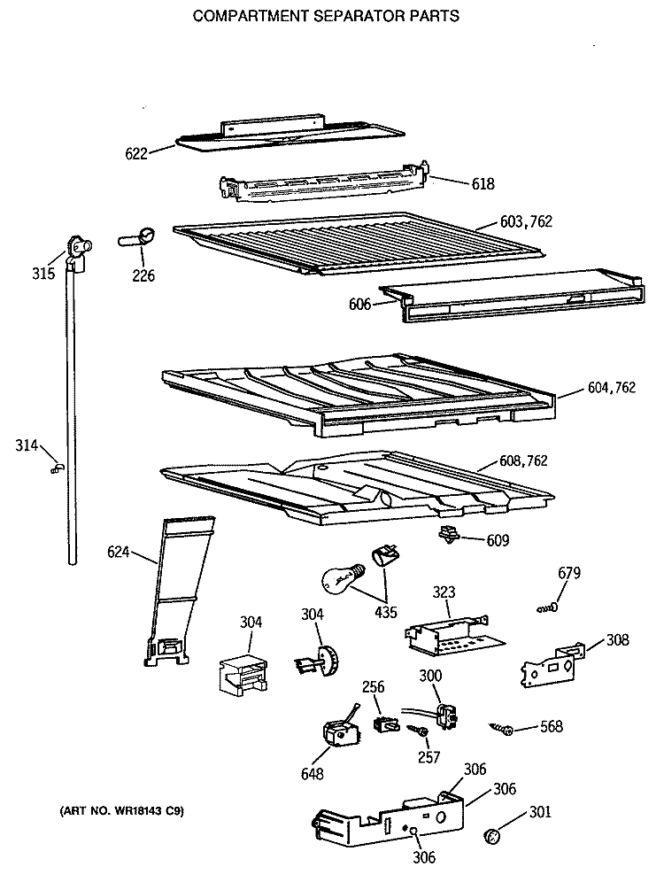COMPARTMENT SEPARATOR PARTS Diagram and Parts List for CTH18EATERAD  Hotpoint Refrigerator