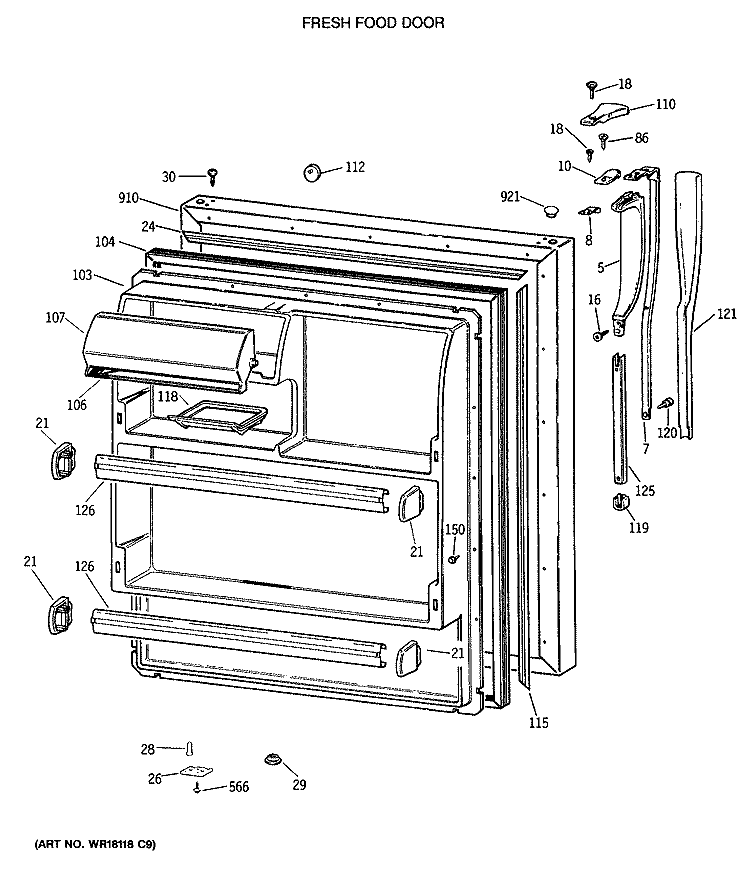FRESH FOOD DOOR Diagram and Parts List for CTX18CASJLWH  Hotpoint Refrigerator