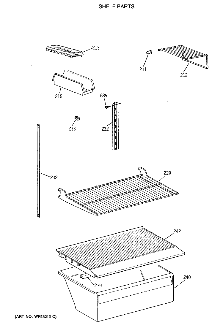 SHELF PARTS Diagram and Parts List for CTX18CASJLWH  Hotpoint Refrigerator