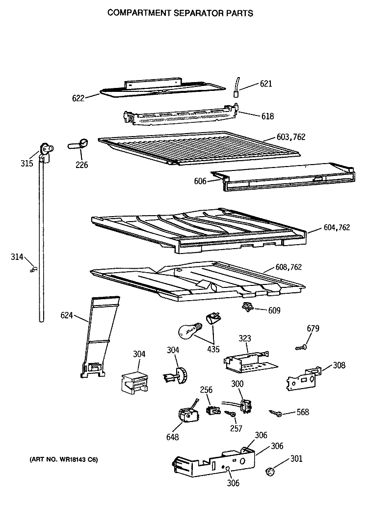 COMPARTMENT SEPARATOR PARTS Diagram and Parts List for CTX18CASJLWH  Hotpoint Refrigerator