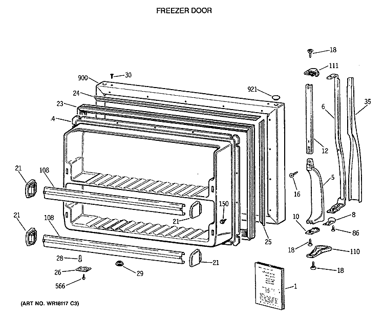 FREEZER DOOR Diagram and Parts List for CTX18GASJRWH  Hotpoint Refrigerator