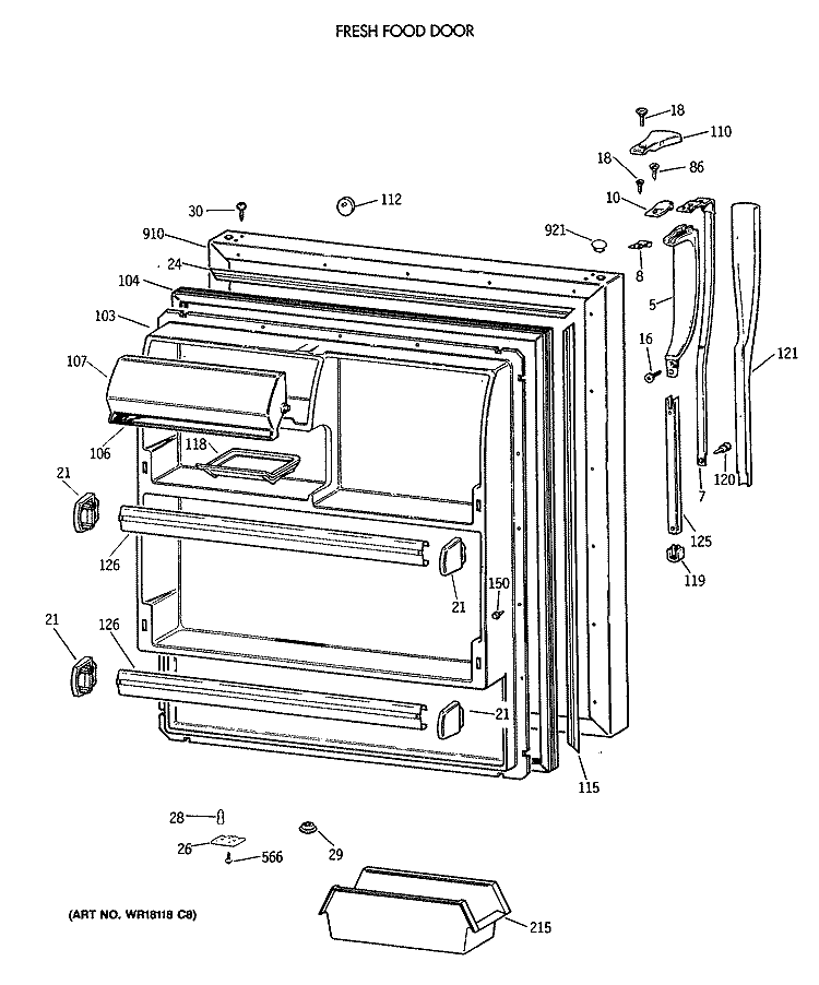 FRESH FOOD DOOR Diagram and Parts List for CTX18GASVRAD  Hotpoint Refrigerator