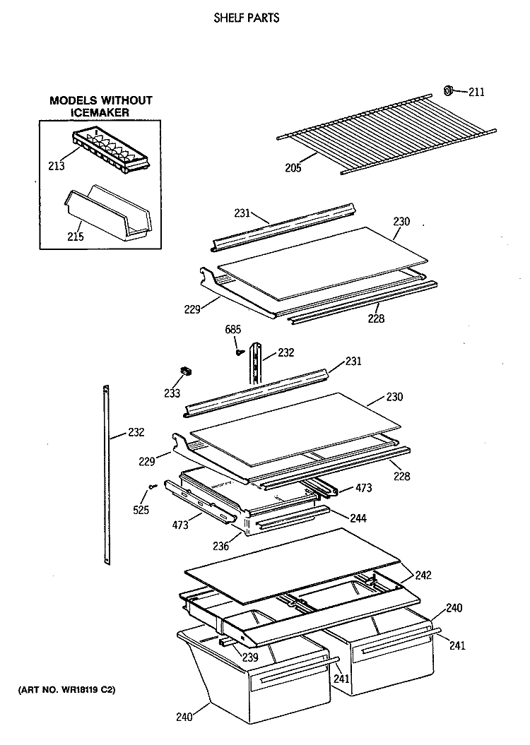 SHELF PARTS Diagram and Parts List for CTX18GASVRAD  Hotpoint Refrigerator