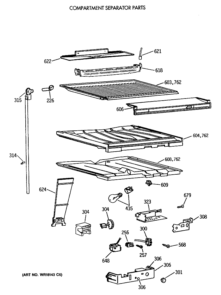 COMPARTMENT SEPARATOR PARTS Diagram and Parts List for CTX18GASVRAD  Hotpoint Refrigerator