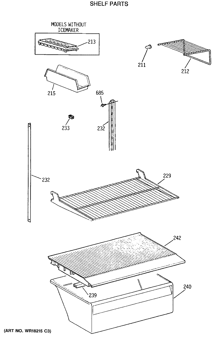 SHELF PARTS Diagram and Parts List for CTX18CASVLWW  Hotpoint Refrigerator