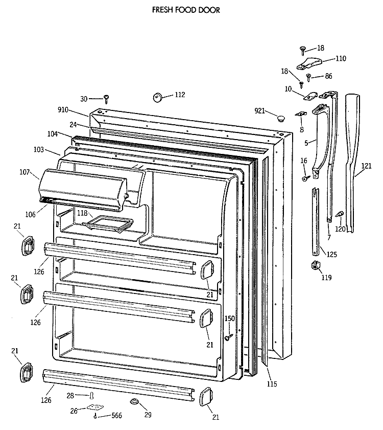 FRESH FOOD DOOR Diagram and Parts List for CTX21BASSRAD  Hotpoint Refrigerator