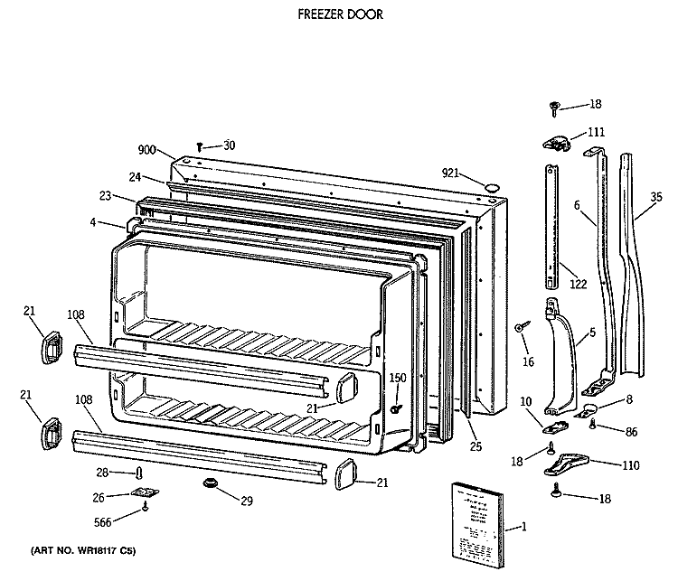 FREEZER DOOR Diagram and Parts List for CTX21GASSRWW  Hotpoint Refrigerator