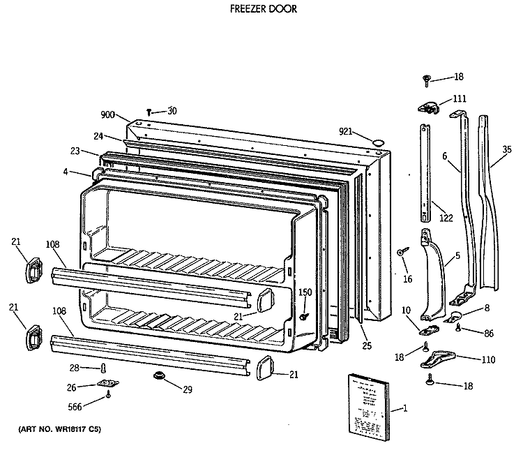 FREEZER DOOR Diagram and Parts List for CTX24GISLRWH  Hotpoint Refrigerator