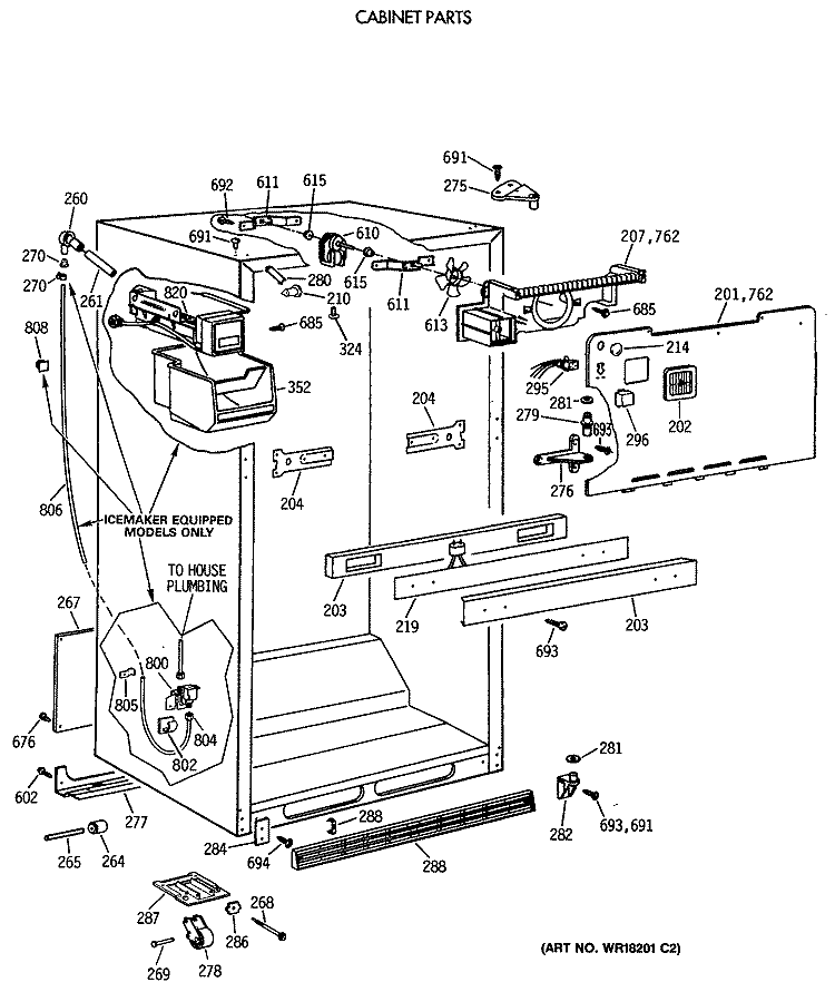 CABINET PARTS Diagram and Parts List for CTX24GISLRWH  Hotpoint Refrigerator