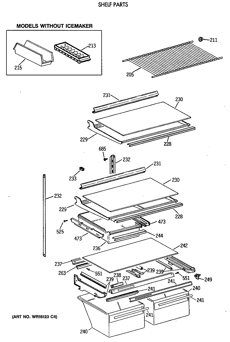 SHELF PARTS Diagram and Parts List for CTX24GISLRWH  Hotpoint Refrigerator