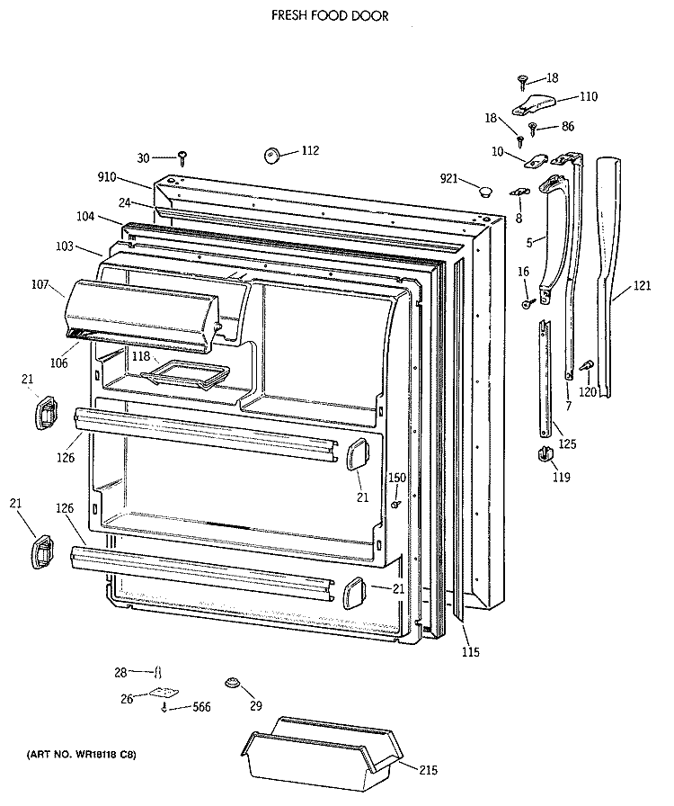 FRESH FOOD DOOR Diagram and Parts List for CTX18GASWRWH  Hotpoint Refrigerator