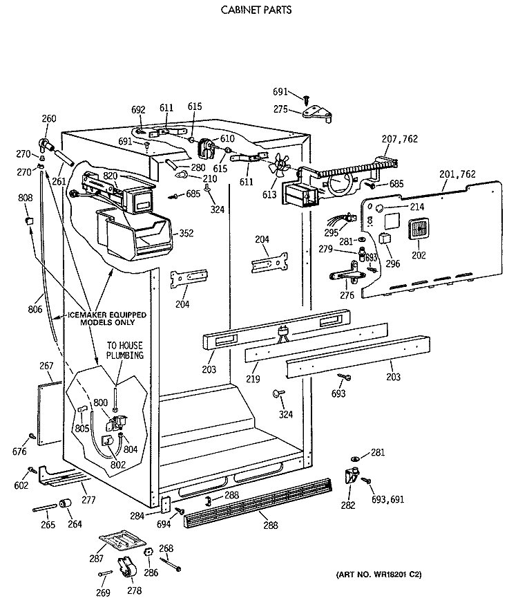 CABINET PARTS Diagram and Parts List for CTX18GASWRWH  Hotpoint Refrigerator