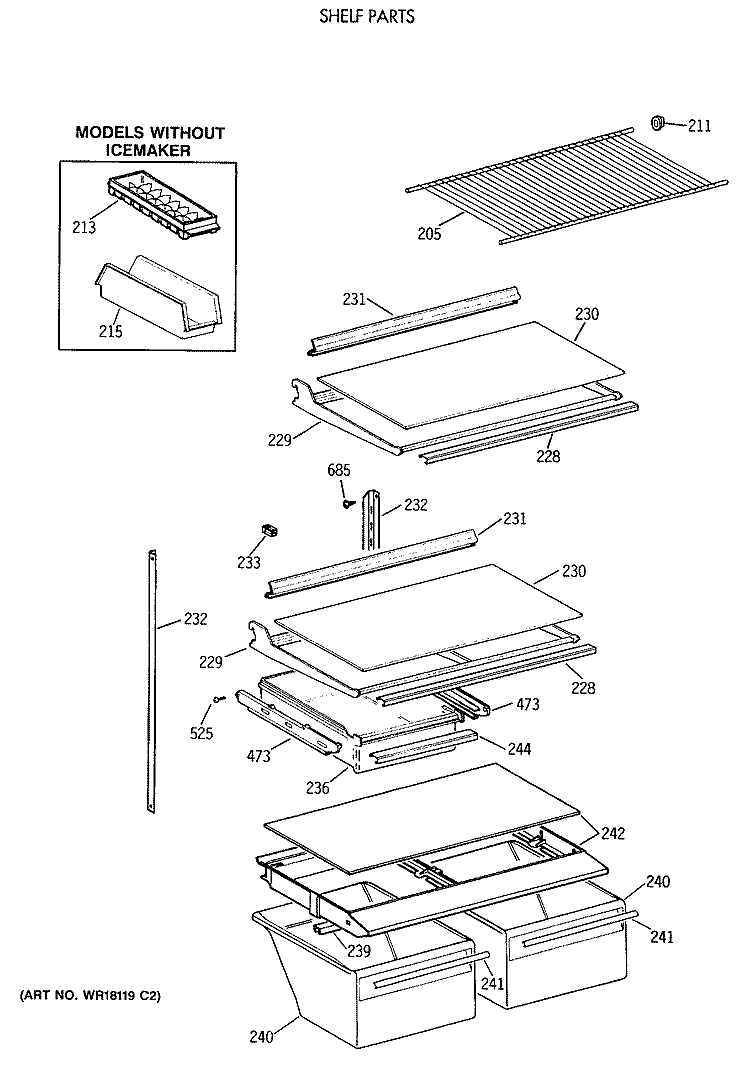 SHELF PARTS Diagram and Parts List for CTX18GASWRWH  Hotpoint Refrigerator