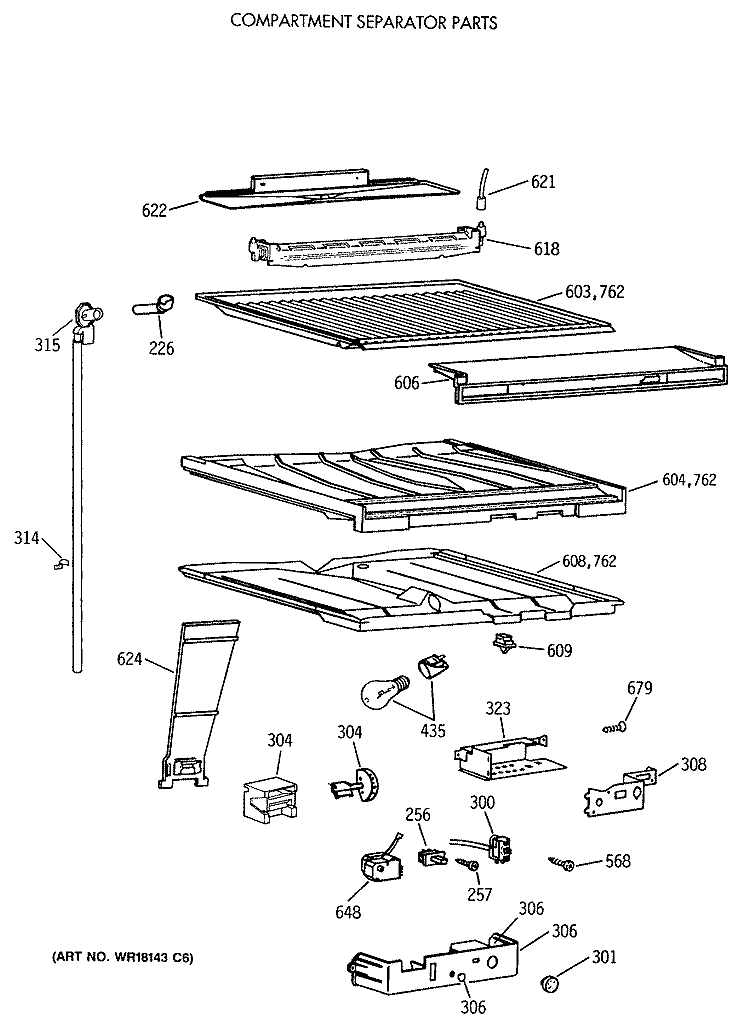 COMPARTMENT SEPARATOR PARTS Diagram and Parts List for CTX18GASWRWH  Hotpoint Refrigerator