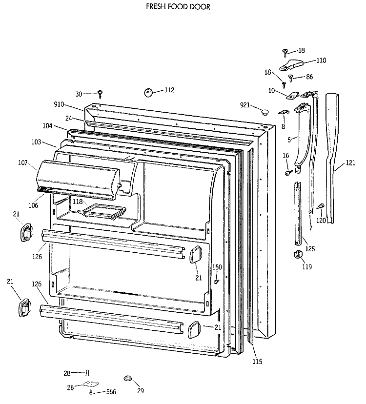 FRESH FOOD DOOR Diagram and Parts List for CTX18CASWLAD  Hotpoint Refrigerator