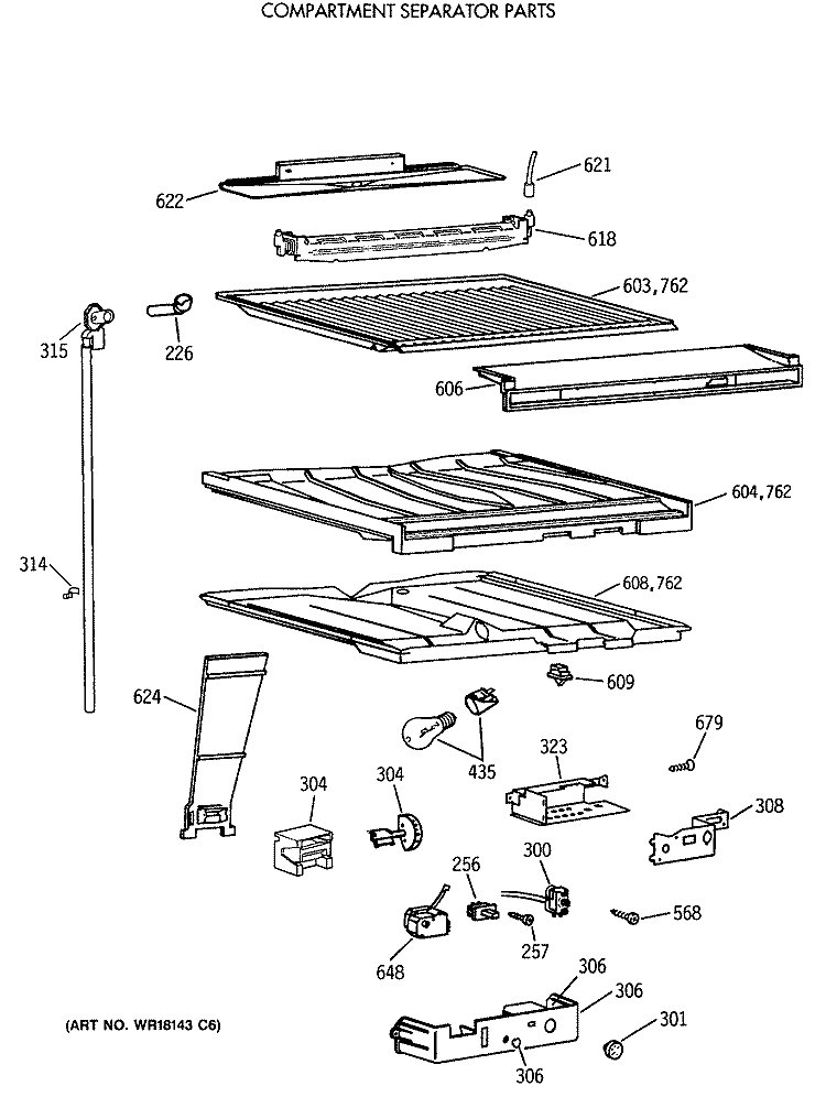 COMPARTMENT SEPARATOR PARTS Diagram and Parts List for CTX18CASWLAD  Hotpoint Refrigerator