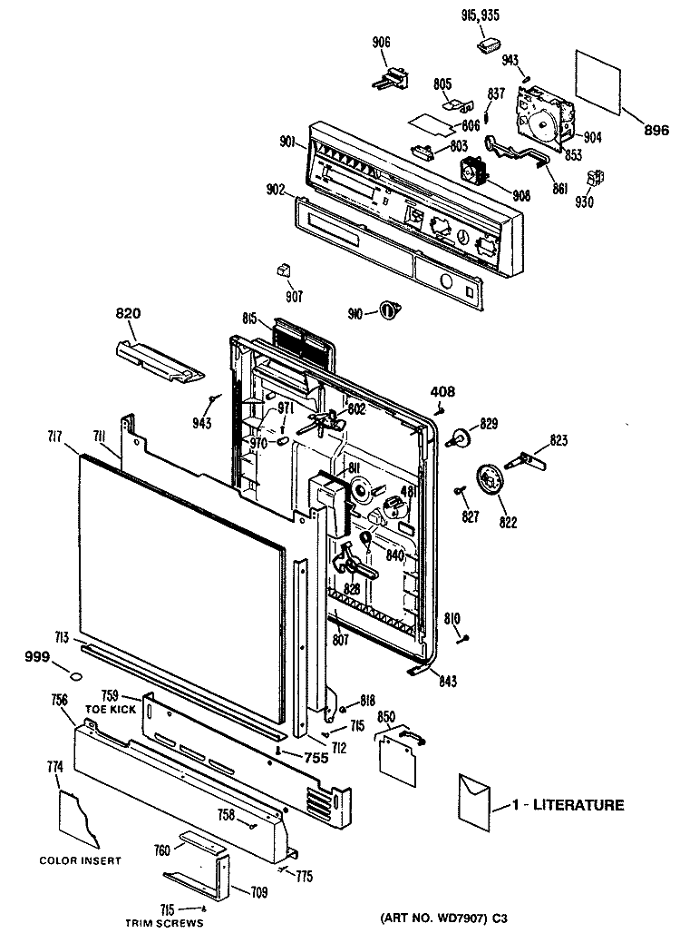 Section Diagram and Parts List for HDA100V-64WH  Hotpoint Dishwasher