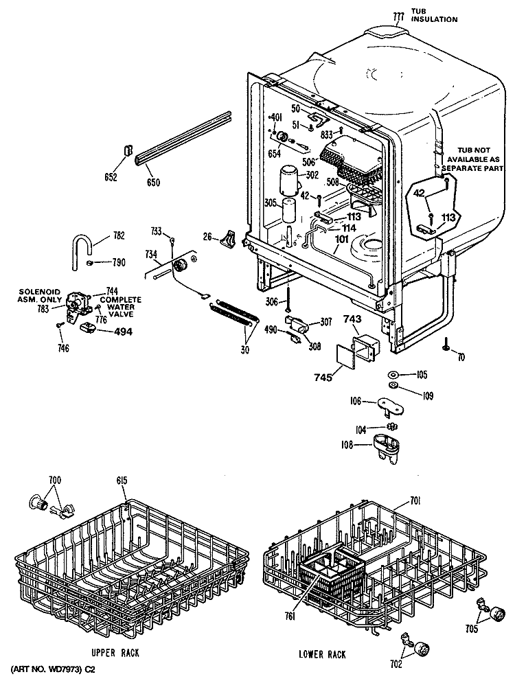 Section Diagram and Parts List for HDA100V-64WH  Hotpoint Dishwasher