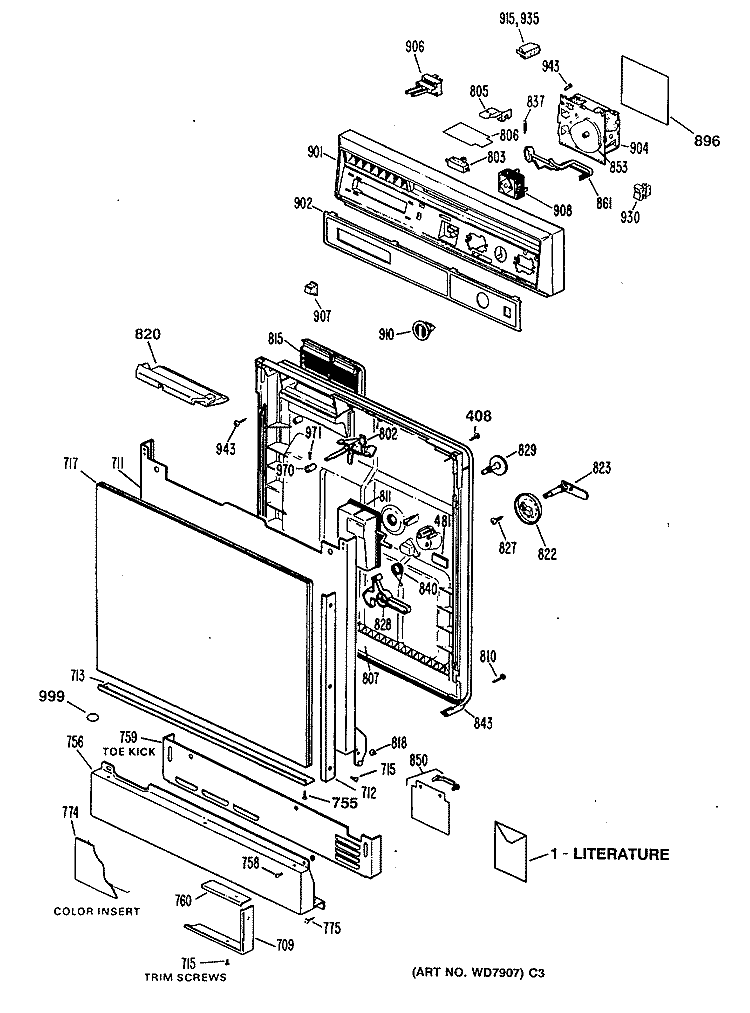 Section Diagram and Parts List for HDA200X-66BA  Hotpoint Dishwasher
