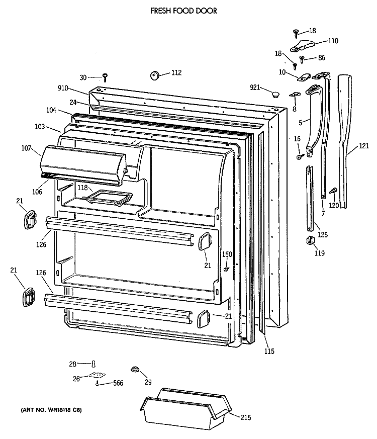 FRESH FOOD DOOR Diagram and Parts List for CTE18GASTRWH  Hotpoint Refrigerator