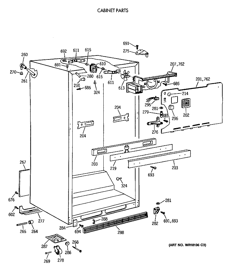 CABINET PARTS Diagram and Parts List for CTE18GASTRWH  Hotpoint Refrigerator