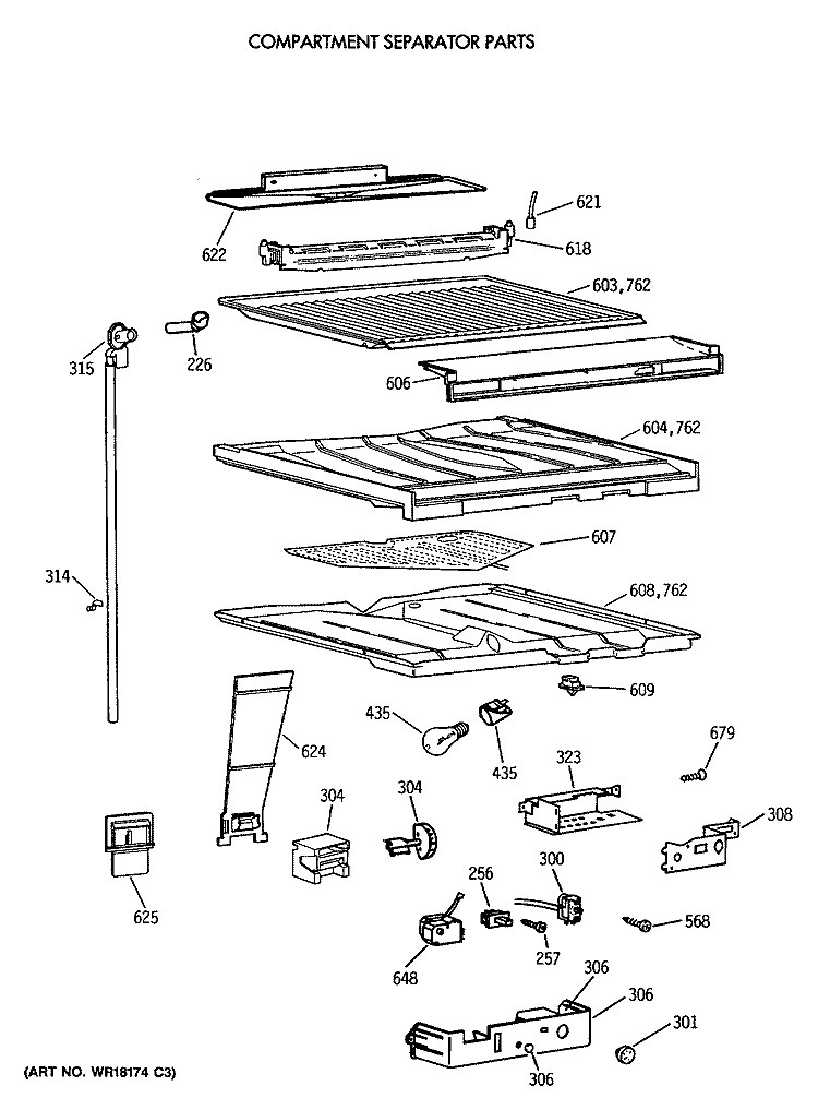 COMPARTMENT SEPARATOR PARTS Diagram and Parts List for CTE18GASTRWH  Hotpoint Refrigerator