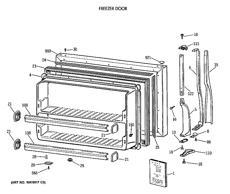 FREEZER DOOR Diagram and Parts List for CTE21GASVRWH  Hotpoint Refrigerator