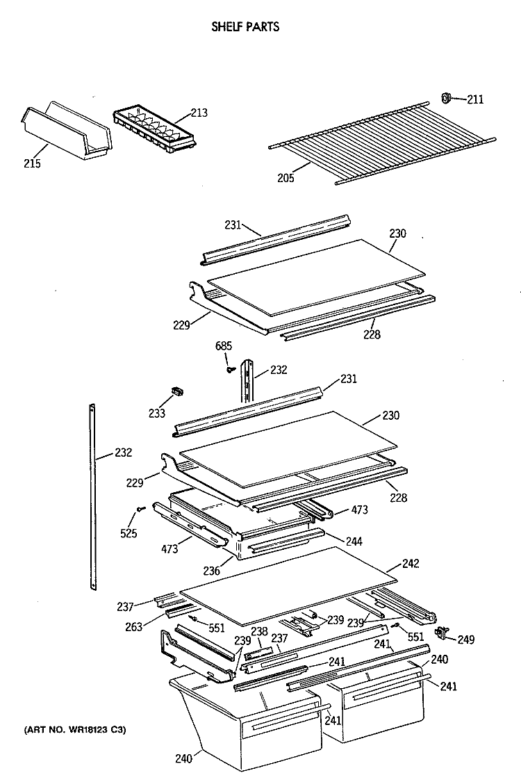 SHELF PARTS Diagram and Parts List for CTE21GASVRWH  Hotpoint Refrigerator
