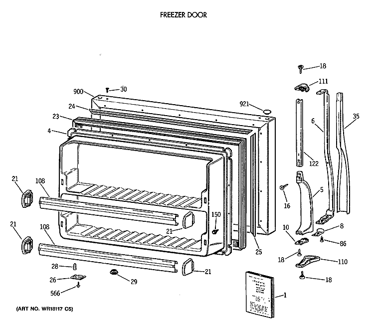 FREEZER DOOR Diagram and Parts List for CTE24GASMRWH  Hotpoint Refrigerator