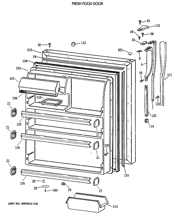 FRESH FOOD DOOR Diagram and Parts List for CTE24GASMRWH  Hotpoint Refrigerator