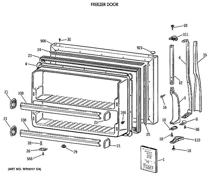 FREEZER DOOR Diagram and Parts List for CTE18GATNRWH  Hotpoint Refrigerator