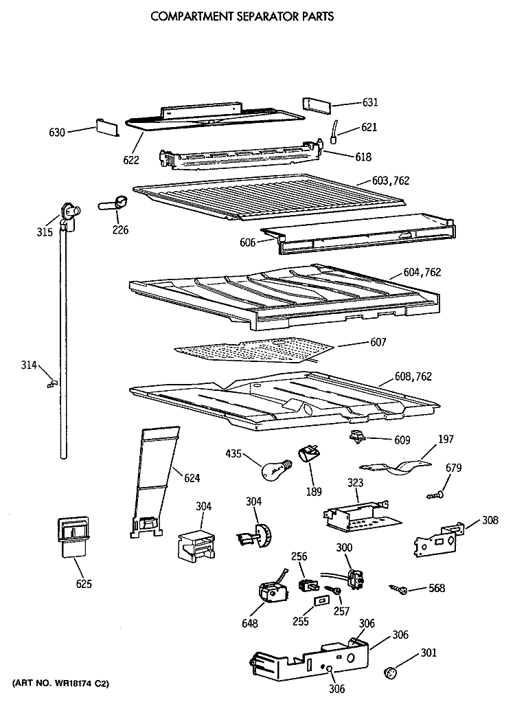 COMPARTMENT SEPARATOR PARTS Diagram and Parts List for CTE18GATNRWH  Hotpoint Refrigerator