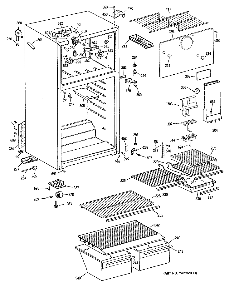 Section Diagram and Parts List for CTE16EYTBRWH  Hotpoint Refrigerator