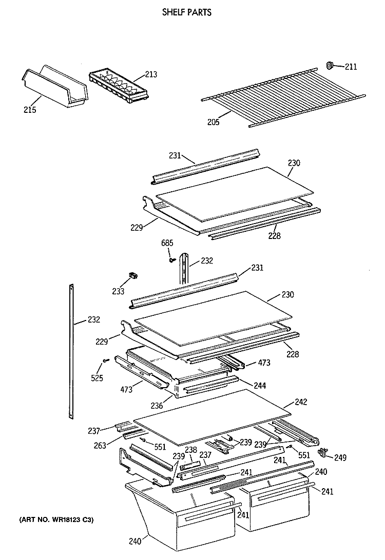 SHELF PARTS Diagram and Parts List for CTE21GATVRWH  Hotpoint Refrigerator
